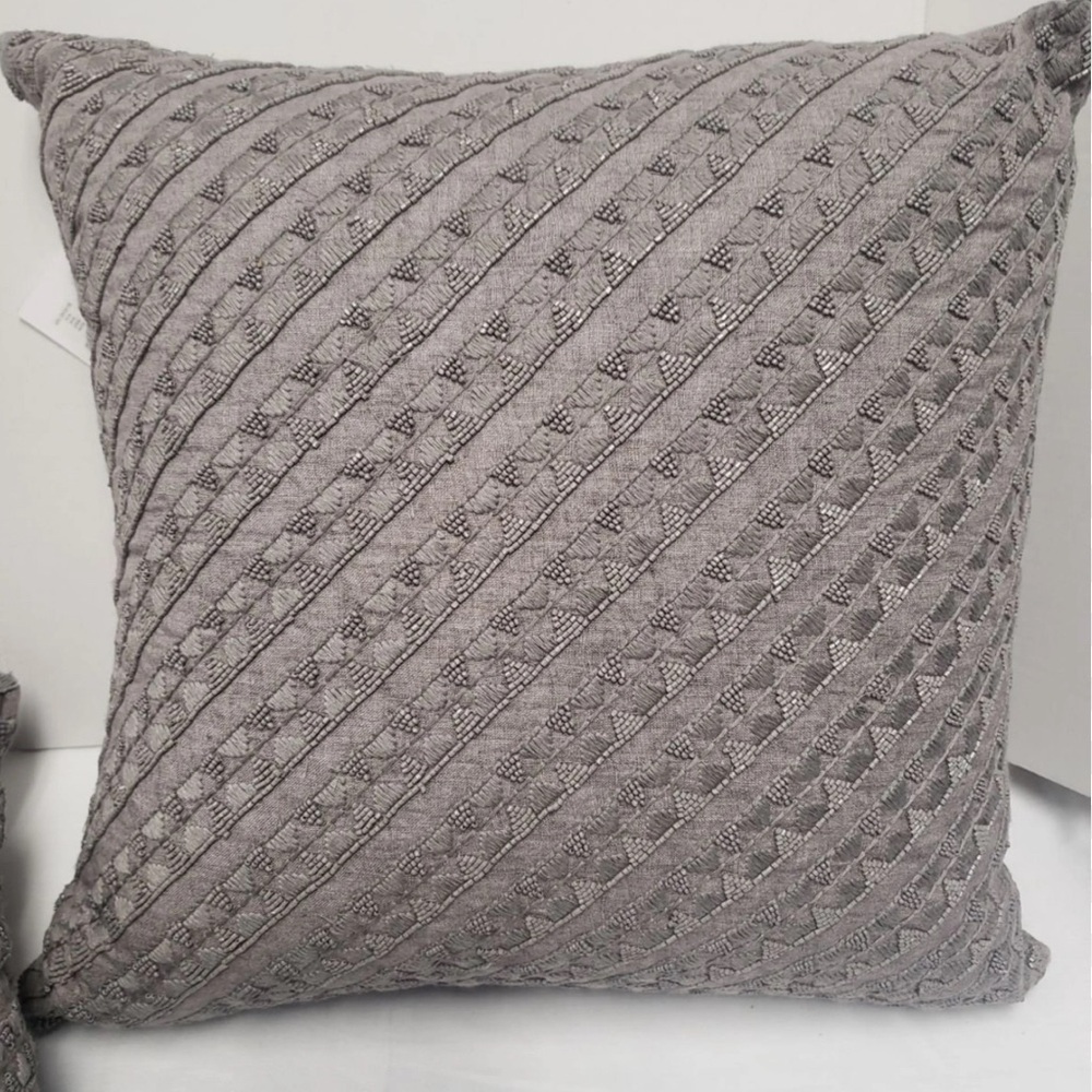 Macys Hotel Collection Grey Linen Beaded Throw Pillow